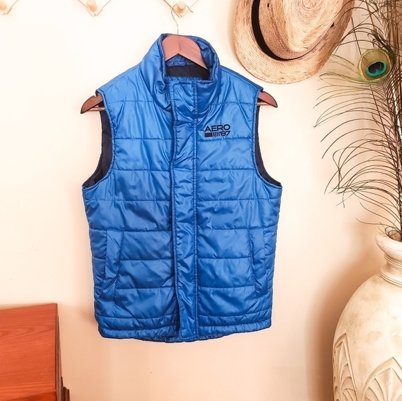 Aeropstale Blue Puffer Vest size Small Full Zip logo - Picture 2 of 8